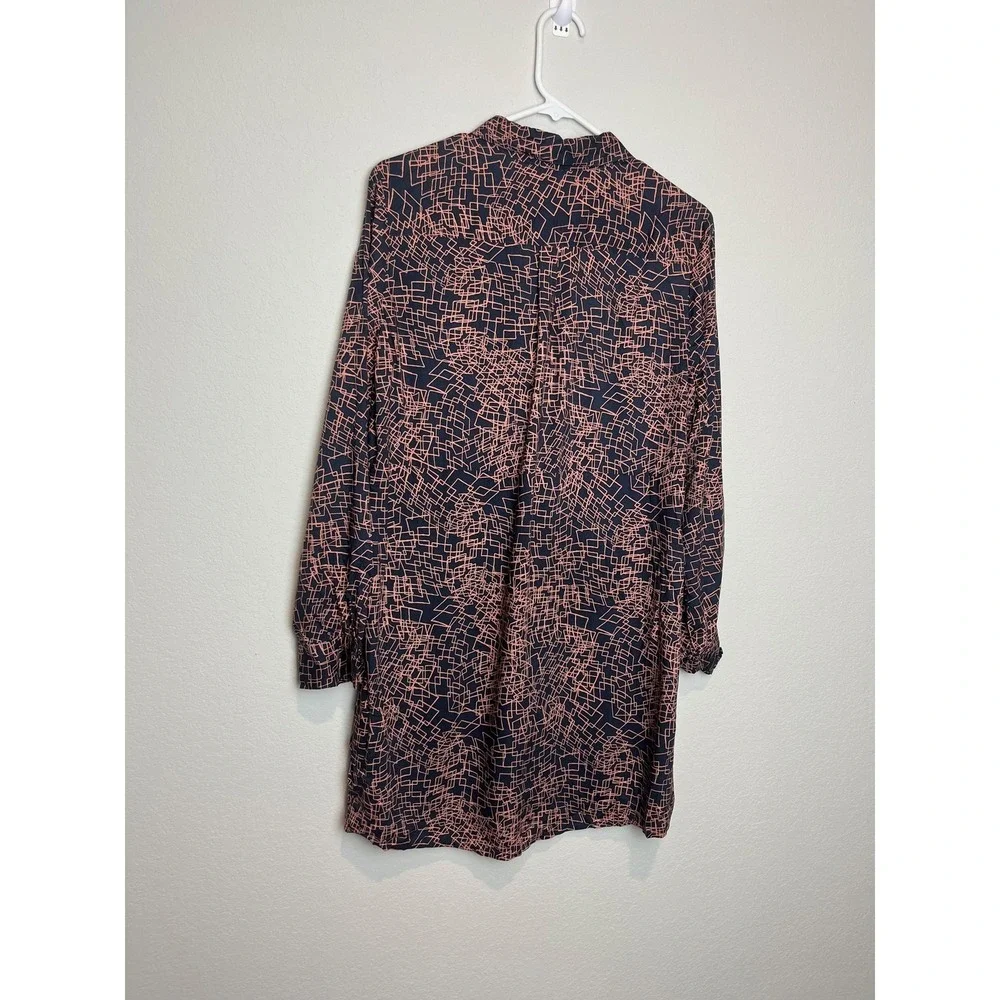Banana Republic Button Up Tunic Womens 8 Blue Geometric Collared 3/4 Sleeve Top - Picture 5 of 7
